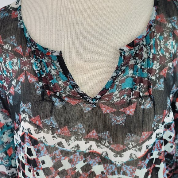 Jessica Simpson Large Black White 3/4 Sleeve Sheer Embroidered Edging Blouse Top - Picture 3 of 4